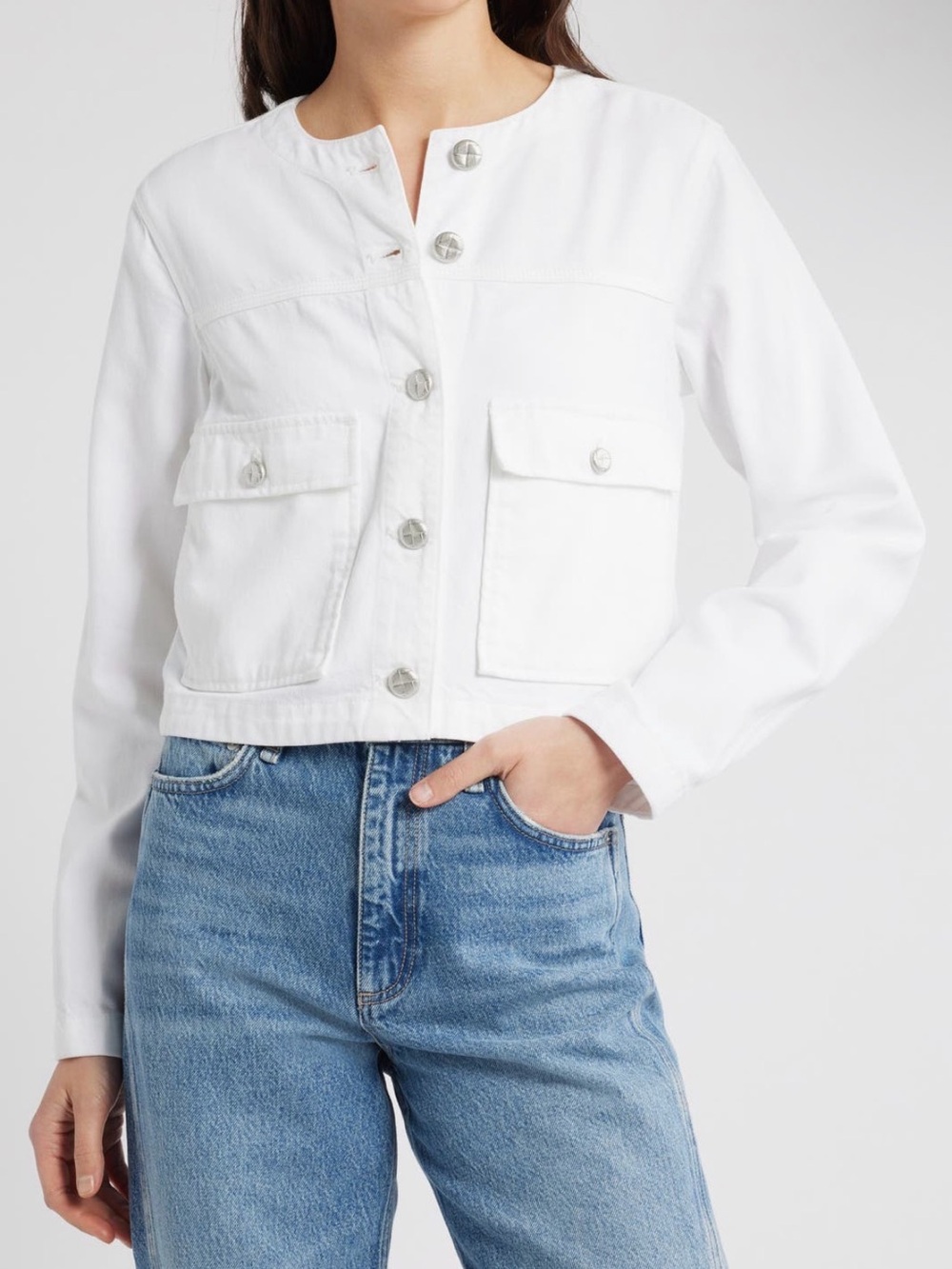 NWT rag & bone Drew Featherweight Crop Denim Jacket Large Optic White